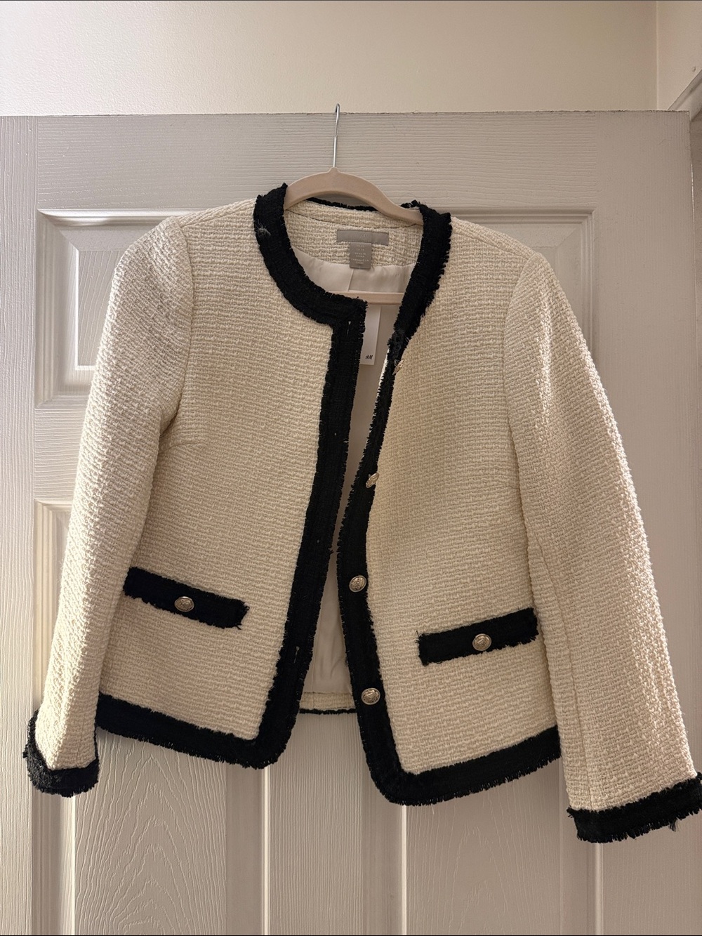H&M Cream Tweed Blazer with Black Trim